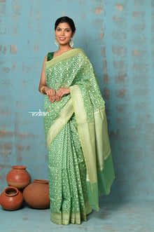  Tejaswi ~ Exclusive High Quality Handloom Banarasi Cotton Saree with Beautiful Abstract Print- Sage Green