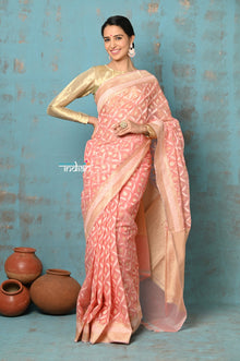  Tejaswi ~ Exclusive High Quality Handloom Banarasi Cotton Saree with Beautiful Abstract Print- Ombre Peach