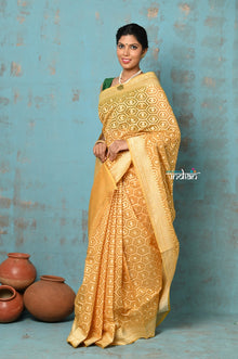  Tejaswi ~ Exclusive High Quality Handloom Banarasi Cotton Saree with Beautiful Abstract Print- Sunset Yellow