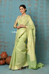 Tejaswi ~ Exclusive High Quality Handloom Banarasi Cotton Saree with Beautiful Abstract Print- Honeydew Green