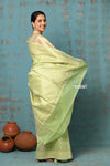 Tejaswi ~ Exclusive High Quality Handloom Banarasi Cotton Saree with Beautiful Abstract Print- Honeydew Green