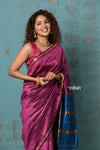 Tyohaar ~ Designed By VMI~ Handloom Pure Tussar Silk Saree With Sleek Border~ Magenta with Divine Blue