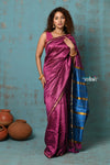 Tyohaar ~ Designed By VMI~ Handloom Pure Tussar Silk Saree With Sleek Border~ Magenta with Divine Blue