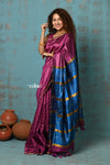 Tyohaar ~ Designed By VMI~ Handloom Pure Tussar Silk Saree With Sleek Border~ Magenta with Divine Blue