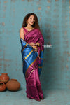 Tyohaar ~ Designed By VMI~ Handloom Pure Tussar Silk Saree With Sleek Border~ Magenta with Divine Blue