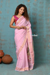 Tyohaar ~ Handloom Pure Cotton Paithani With Asawali Pallu ~ Feather Pink