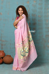 Tyohaar ~ Handloom Pure Cotton Paithani With Asawali Pallu ~ Feather Pink