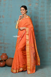 Tyohaar ~ Handloom Pure Cotton Paithani With Asawali Pallu ~ Serene Orange