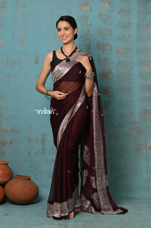  Suhaani ~ Handloom Khaddi Georgette Saree With Sleek Border ~ Maroon (Silk Mark)