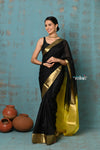 Prerna ~ Handloom Pure Chanderi Cotton Silk Saree With Golden Border - Black