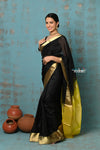 Prerna ~ Handloom Pure Chanderi Cotton Silk Saree With Golden Border - Black