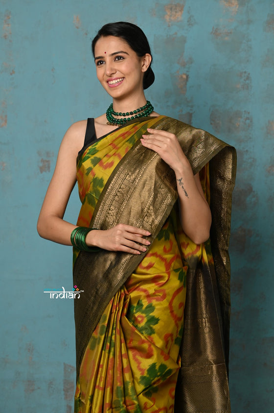 Anokhi ~ Handloom Pure Soft Silk Saree with All Over Ikkat Design ~ Yellow (Limited Edition)