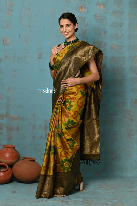 Anokhi ~ Handloom Pure Soft Silk Saree with All Over Ikkat Design ~ Yellow (Limited Edition)