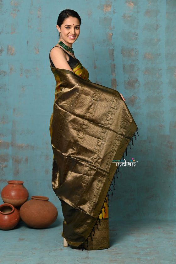 Anokhi ~ Handloom Pure Soft Silk Saree with All Over Ikkat Design ~ Yellow (Limited Edition)