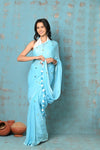 Tyohaar ~ Pure Mul Cotton Handloom Saree - Sky Blue