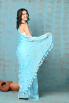 Tyohaar ~ Pure Mul Cotton Handloom Saree - Sky Blue