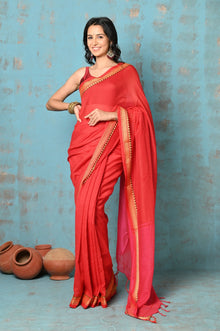  Tyohaar ~ Pure Mul Cotton Handloom Saree - Red