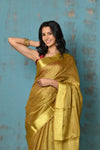 Tyohaar ~ Pure Handwoven Organic Tissue Linen Saree - Shimmery Gold