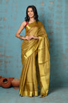 Tyohaar ~ Pure Handwoven Organic Tissue Linen Saree - Shimmery Gold