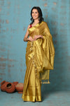 Tyohaar ~ Pure Handwoven Organic Tissue Linen Saree - Shimmery Gold