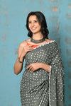 Tyohaar ~ Pure Cotton Grey Handmade Barik(Tiny) Bandhani Saree