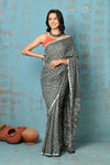 Tyohaar ~ Pure Cotton Grey Handmade Barik(Tiny) Bandhani Saree