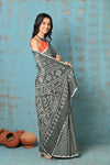 Tyohaar ~ Pure Cotton Grey Handmade Barik(Tiny) Bandhani Saree