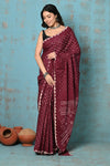 Tyohaar ~ Pure Cotton Maroon Handmade Barik(Tiny) Bandhani Saree