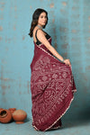 Tyohaar ~ Pure Cotton Maroon Handmade Barik(Tiny) Bandhani Saree