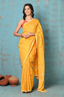  Tyohaar ~ Pure Cotton Yellow Handmade Barik(Tiny) Bandhani Saree