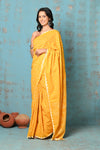 Tyohaar ~ Pure Cotton Yellow Handmade Barik(Tiny) Bandhani Saree