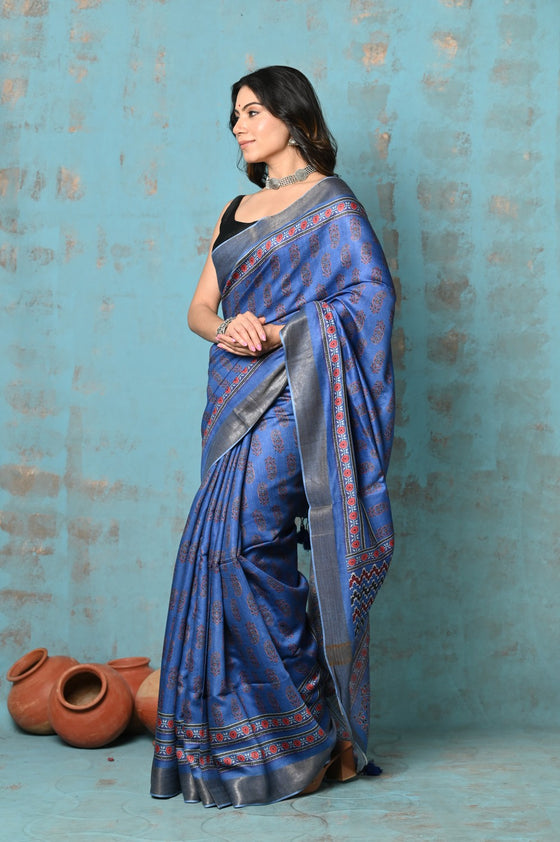 Tyohaar ~ Designed By VMI~ Handloom Pure Tussar Silk Saree With Handblock Print