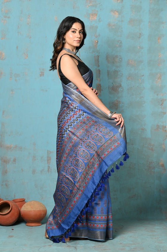 Tyohaar ~ Designed By VMI~ Handloom Pure Tussar Silk Saree With Handblock Print