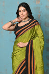 Tyohaar ~ Traditional Handloom Dual Tone Green Ilkal Cotton Viscose with Red Pallu