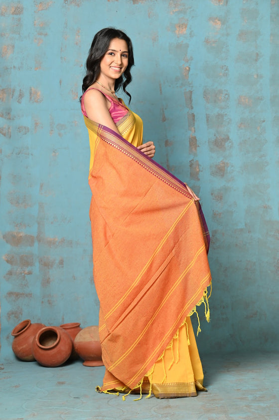 Tyohaar ~ Pure Mul Cotton Handloom Saree - Yellow