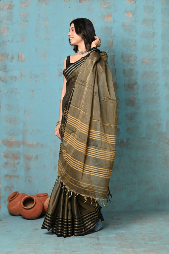 Tyohaar ~ Cotton Saree With Border - Copper