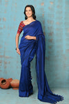 Tyohaar ~ Mul Cotton Handloom Woven Saree - Navy Blue