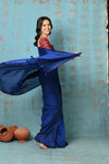 Tyohaar ~ Mul Cotton Handloom Woven Saree - Navy Blue