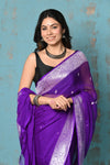 Suhaani ~ Handloom Khaddi Georgette Saree With Sleek Border ~ Purple (Silk Mark)