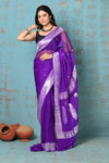 Suhaani ~ Handloom Khaddi Georgette Saree With Sleek Border ~ Purple (Silk Mark)