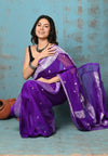 Suhaani ~ Handloom Khaddi Georgette Saree With Sleek Border ~ Purple (Silk Mark)