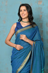 Tyohaar ~ Pure Mul Cotton Handloom Saree - Teal Blue