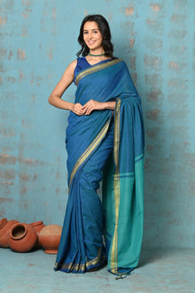  Tyohaar ~ Pure Mul Cotton Handloom Saree - Teal Blue