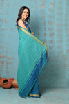 Tyohaar ~ Pure Mul Cotton Handloom Saree - Teal Blue