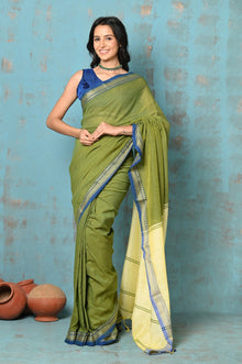  Tyohaar ~ Pure Mul Cotton Handloom Saree - Mehendi Green