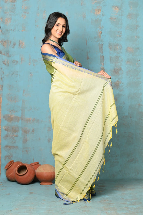 Tyohaar ~ Pure Mul Cotton Handloom Saree - Mehendi Green