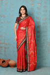 Tyohaar ~ Traditional Khun - Cotton Resham Authentic Handwoven Saree (Deep Red Weave with Kashida work)