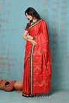 Tyohaar ~ Traditional Khun - Cotton Resham Authentic Handwoven Saree (Deep Red Weave with Kashida work)