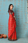 Tyohaar ~ Traditional Khun - Cotton Resham Authentic Handwoven Saree (Deep Red Weave with Kashida work)