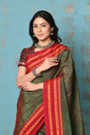 Tyohaar ~ Traditional Handloom Dual Tone Green Red Ilkal Cotton Viscose with Red Pure Silk Pallu